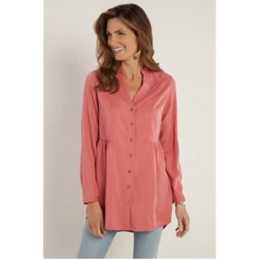 Soft Surroundings Halsey Soft Tencel Button-Up Shirt Tunic Large L